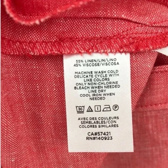 Loft Linen Blend Button Front Long Sleeve Tie Maxi Shirt Dress Coral‎ Size S - Picture 6 of 10